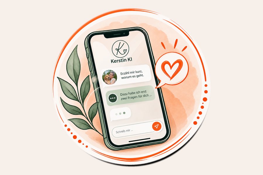 Gezeichnetes rundes Icon: ein Handy mit einem Chatverlauf mit der Kerstin KI